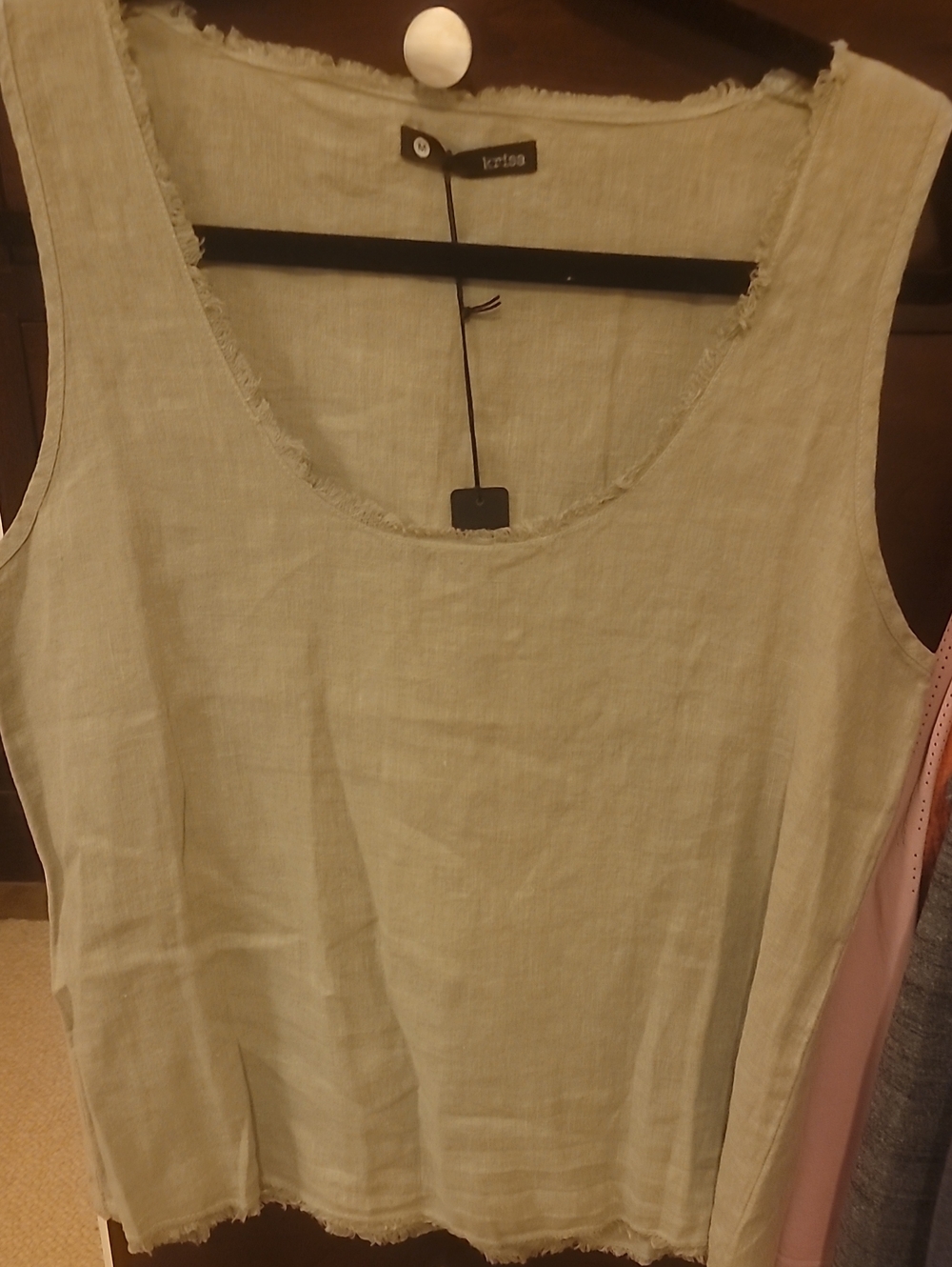 NWT Womens 100% Linen Sage Green  Scoop Neck Tank Top by Krisa Size M